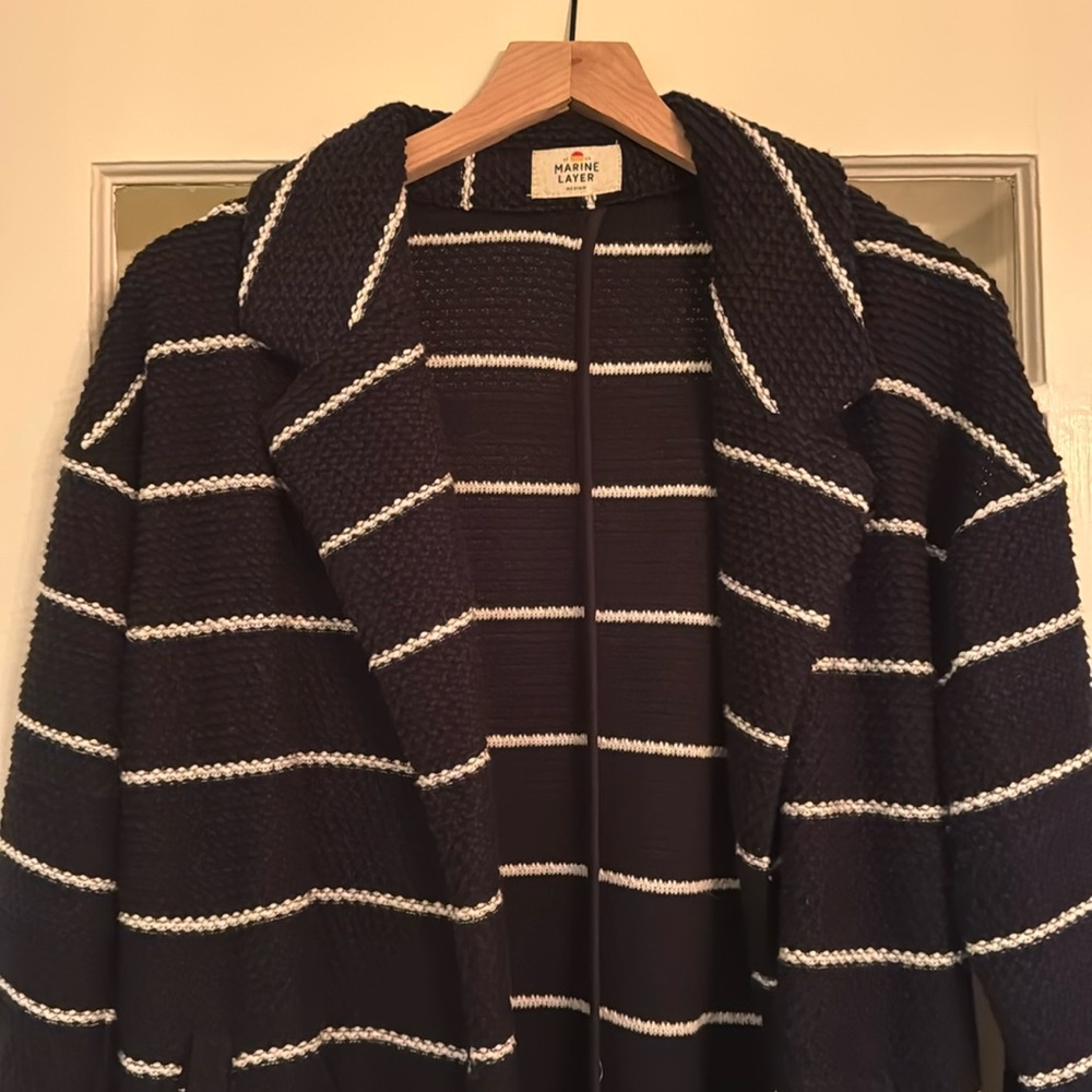 Black and white stripe Marine Layer duster - cotton/polyester blend